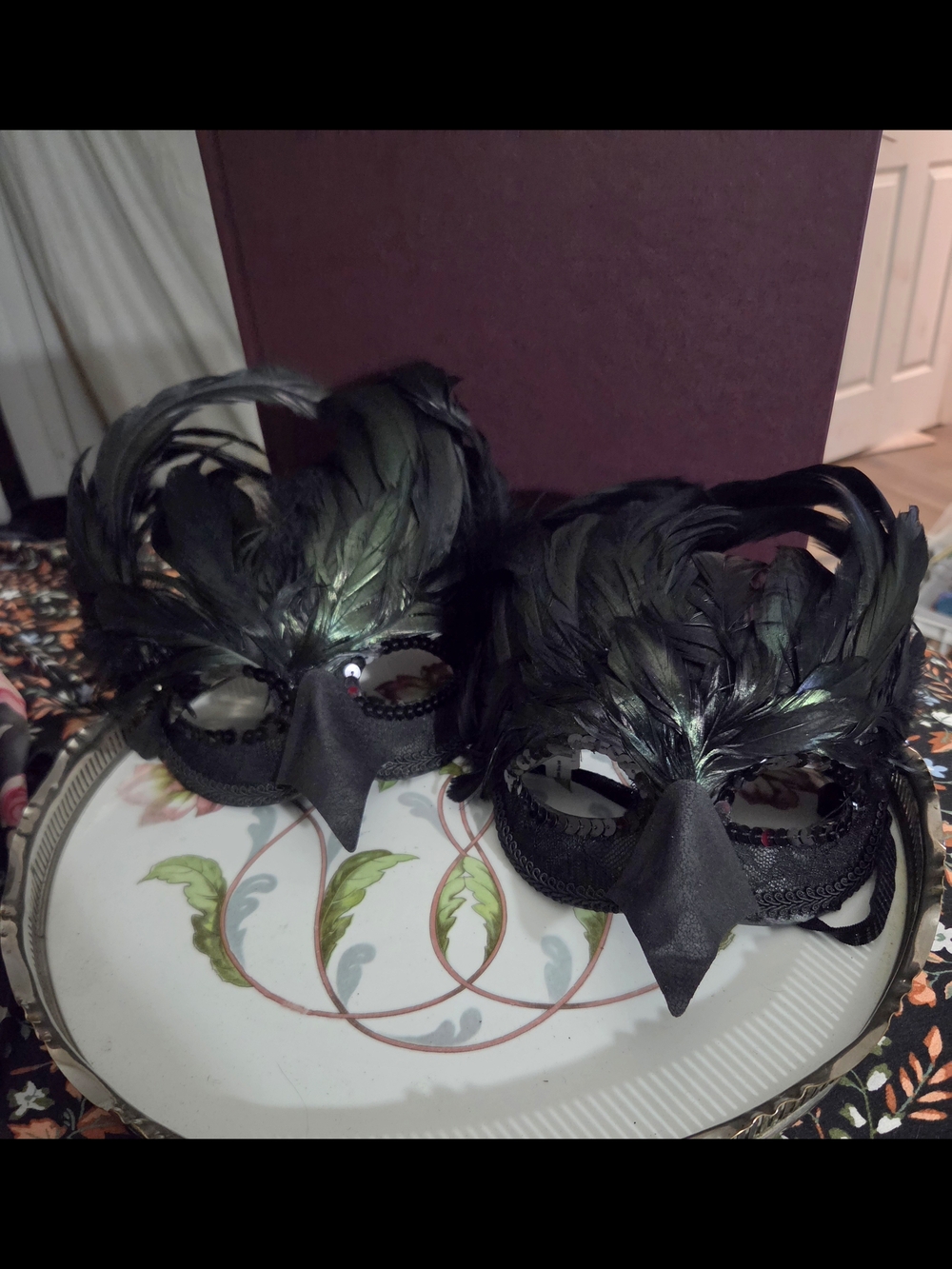 Black Feather Raven Masquerade Mask Set/2 NEW